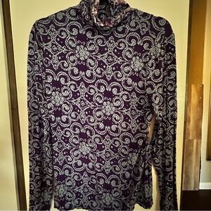 Madison Purple and Light Blue Patterned Moch Neck LS Super Soft Top